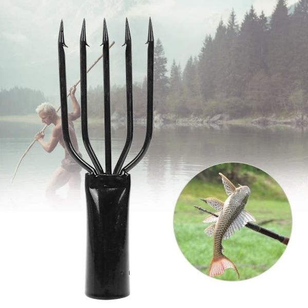 Multifunktionell fiskeprok i metall fiskespö supermjuk stark mini harpun designad 5-uddig-treudd-fyrudd-fem black