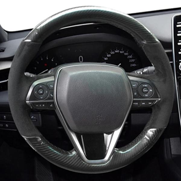Skräddarsydd svart mocka flätad rattöverdrag för Toyota Avalon Camry Crown 2018-2019 Rav4 2019 Corolla 2018-2020 Carbon Fiber Suede 2