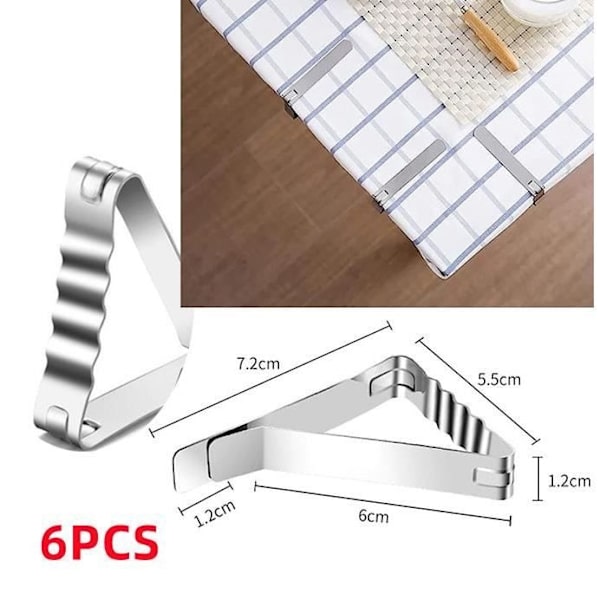 Bordsduksklämma - Fästklämma - Rostfritt stål - Silver - 7,2X5,5X1,2Cm - 6 stycken Silver