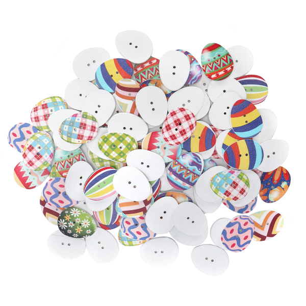 100 stk knapsæt farvet ægform træsyning dekorative knapper med perforeringer