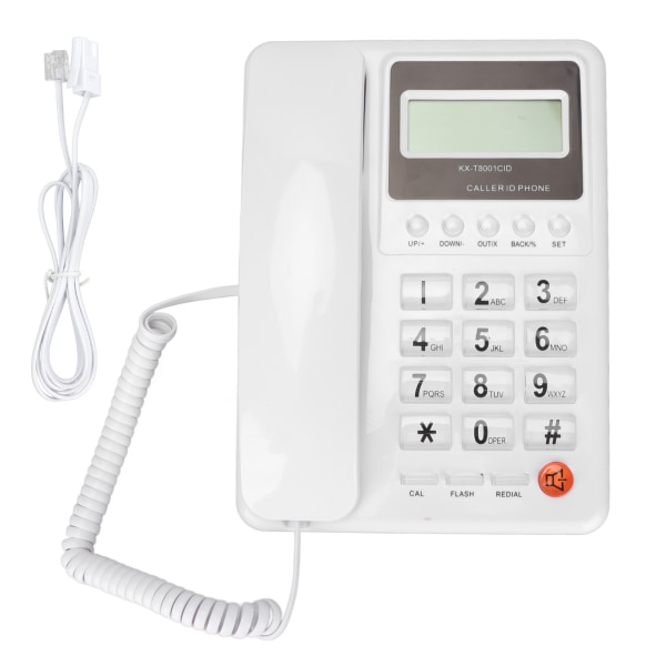 KXT8001CID ledningstelefon Klassisk FSK DTMF Dual System Office Fastline-telefon med oppringer-ID-visning for hjemmehotell (hvit )