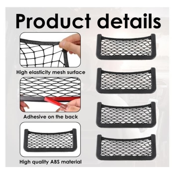 Förvaringsnät - Hög kvalitet - 20 x 8 cm - Elastiskt - Självhäftande - Svart Black