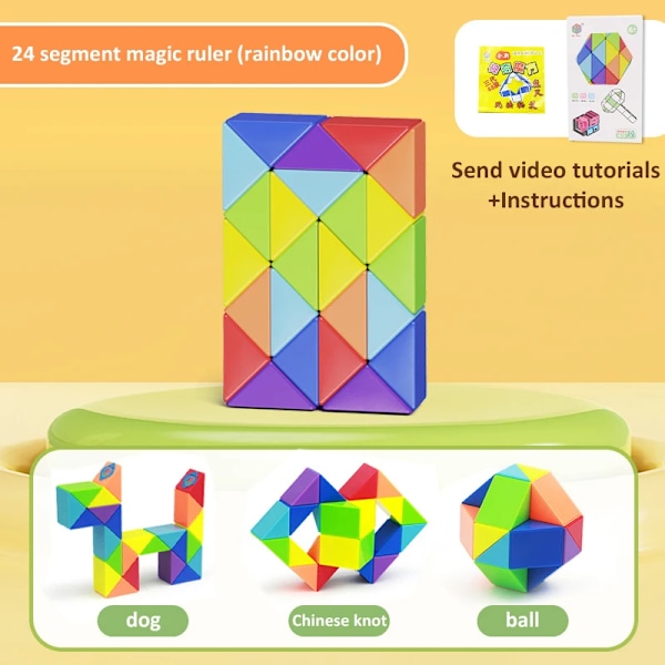 24-72 Segment Magisk Linjal Orm Kub Multi-Färg 3D Pussel Fidget Leksaker Transformerbara Kuber Barn Utbildning Leksaker Gåva Cubo Magico A 24 segments