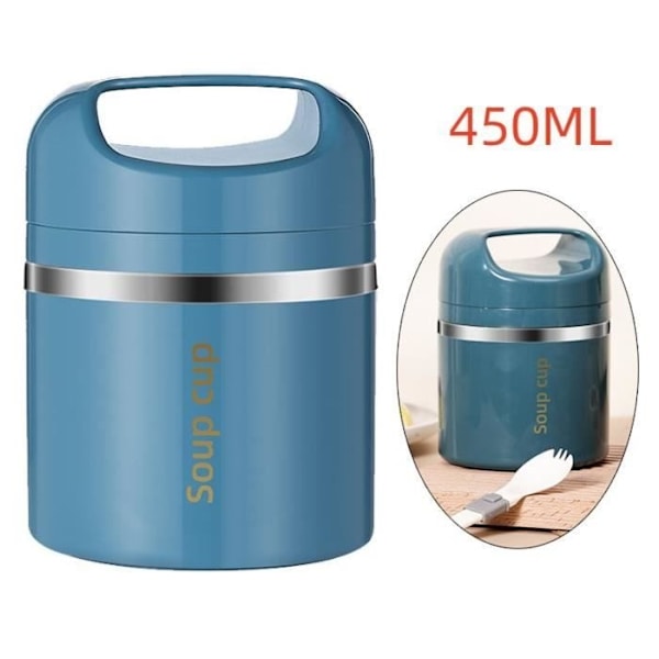 Isolerad matbehållare - Rostfritt stål - 450 ml - Portabel - Dubbla lager - Blå Blue