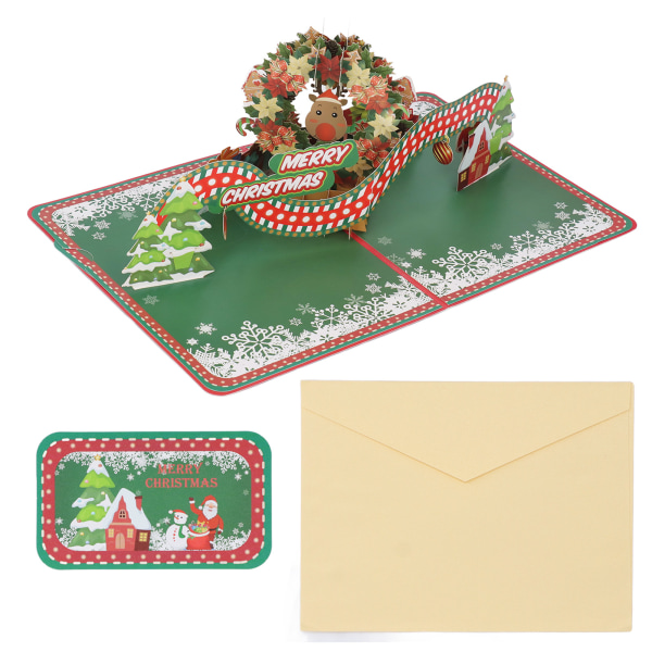 3D julelykønskningskort julekransform håndskåret papir velsignelseskort med konvolut