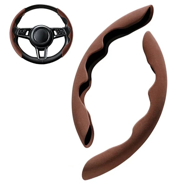 38 cm 1 par kolfiberlook universell vinterbils rattförstärkningsöverdrag halkfritt bilinteriördekoration tillbehör Fur-Brown