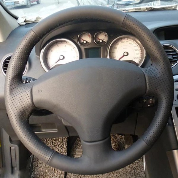 Gnupme DIY konstläder rattöverdrag handsytt svart bilrattöverdrag för Peugeot 308 gammal Peugeot 408