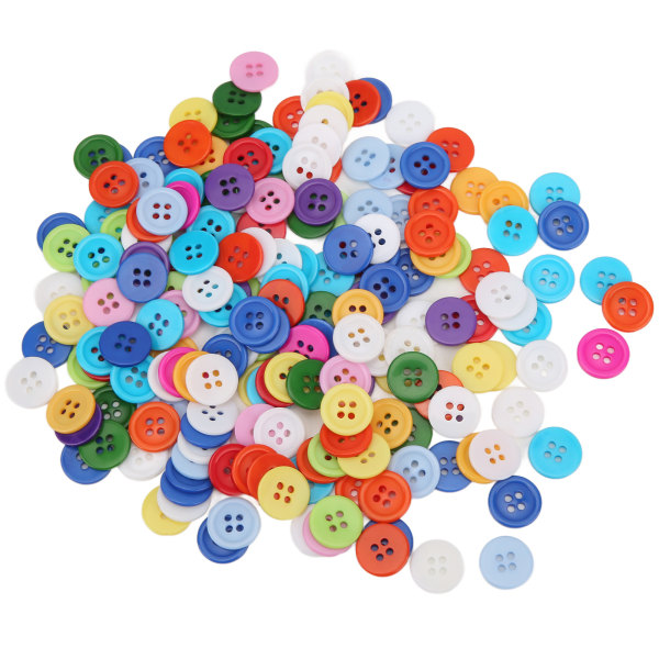 200 stk Blandede farger harpiksknapper 15mm runde 4-hulls barnegenser skjortespenne