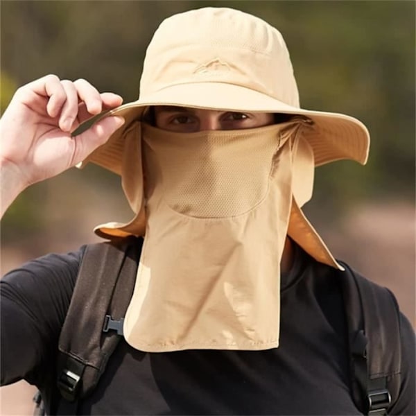 Fiskarhatt - Khaki - UV-solskydd - Bred brätte - Ansiktsskydd - Nackskydd Khaki