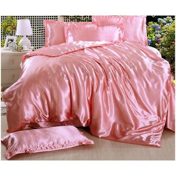 4-delat sängklädesset Sidentäcke 220 X 240 cm Lakan 230X240 cm med 2 örngott 48X74 cm Lyxigt blekrosa Pale pink