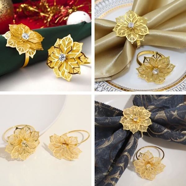 Servettringar - Hus - Blomma - Rostfritt stål - Guldpläterad - 6 stycken Gold