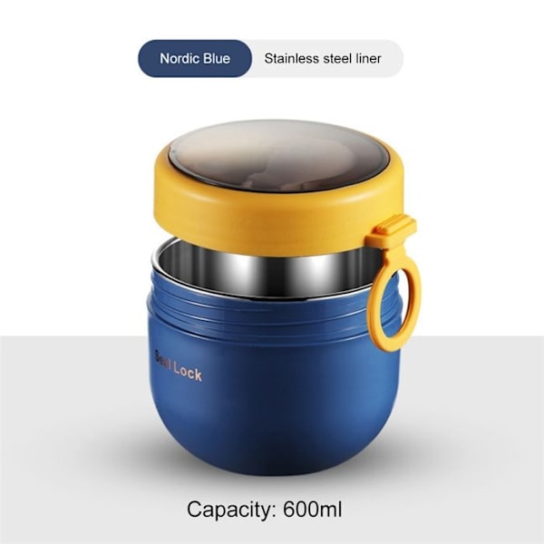 Termisk behållare med gaffel för förvaring av pumpor i mikrovågsugn, matlåda, rostfritt stål 600 ml blå