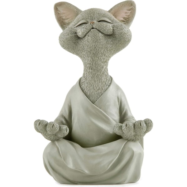 Grå lunefull katte-buddha-figur for katteelskere - gave til yoga og meditasjon