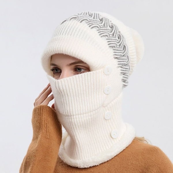 Vinterhalsdukar för damer, 2 stycken, vintervarmt nackskydd för kvinnor, stickad mössa, halsduk och mask i 1