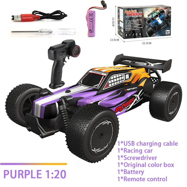 Nyaste RC-bilen med LED-lampor, 2,4G radiostyrda bilar 1:20 buggy terrängstyrda lastbilar, leksaker för pojkar och barn K20-1 Purple 1 B
