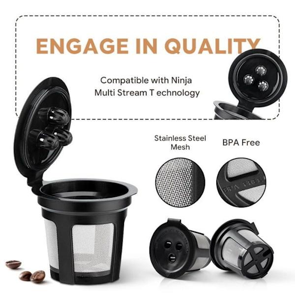 4-pack återanvändbara K-koppar kaffefilter kompatibla med Ninja Dual Brew kaffebryggare, återanvändbara kaffekapslar, kaffefilter