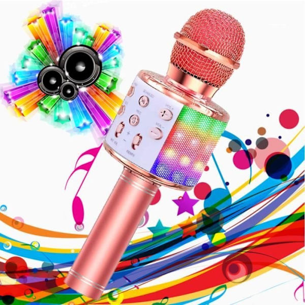 Trådlös Karaokemikrofon, Bärbar Bluetooth-mikrofon Karaokespelare med LED-lampor för festsång Barnpresentidé Pink and white