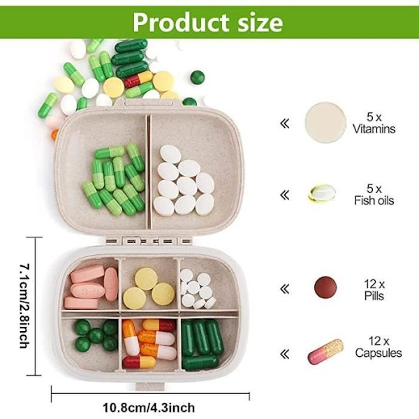 Rese Pillerask, 8 Fack Liten Portabel Pillerask, Ficka Daglig Pillerorganisatör För Piller, Vitaminer, Tillbehör (Beige)