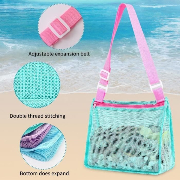 Strandväska för barn - Zgeer - 3 st Skalsamlarväska - Vit - Glädjefärg - Mesh - 24*20*6 cm JOY COLOR