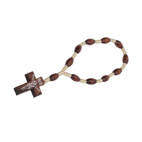 Trærosenkrans Lille bærbar stærk trækrucifiksstil Håndudskåret katolsk rosenkrans til dåbskatedralen