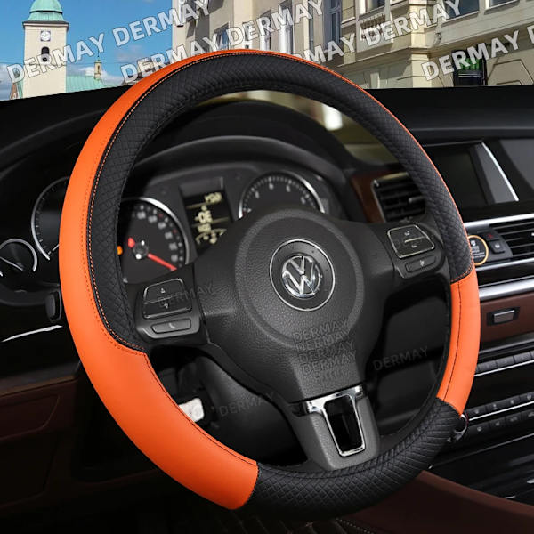 Rattskinnsöverdrag för ratt till Volkswagen VW Golf 5 V MK5 - 9 färger, PU-läder, halkfritt, biltillbehör, interiör, snabb leverans Orange