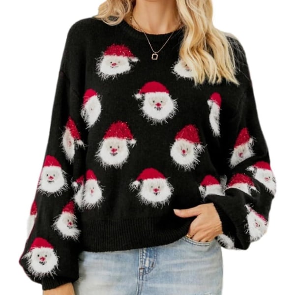 Dame julesweater striktrøje langærmet Black Small