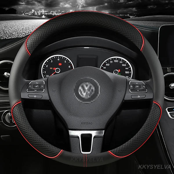 Rattöverdrag i PU-läder för VW Sharan Passat Caddy Touran Tiguan Golf Polo Teramont Atlas T-Roc T-Cross (38cm) AD38CM