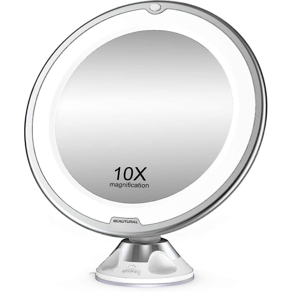 10x förstorande sminkspegel med led-lampor 1 kulled 360 justerbar fäste Bärbar sminkspegel, för badrum, resor Bekväm