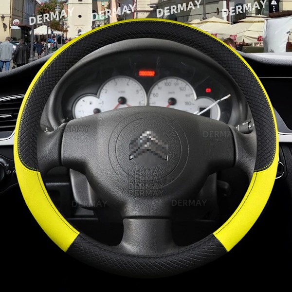 Rattstyrningsöverdrag i PU-läder för Citroen Berlingo E-Berlingo Berlingo XL, 9 färger, halkfritt, biltillbehör O shape Yellow