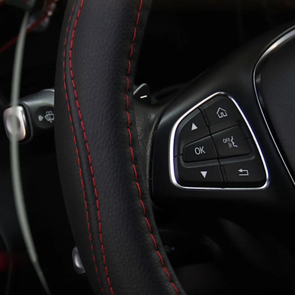 Ny stil läder bekväm halkfri all-säsong universell rattöverdrag för volkswagen golf 4 5 6 7 tiguan passat b5 b6 Black red line