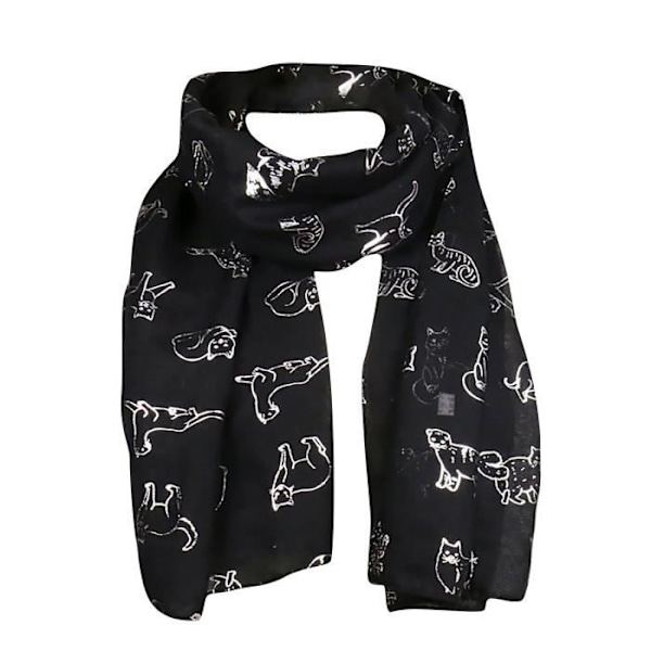 Trendig katt- och lövmönstrad scarf för kvinnor, sjal i siden, resescarf F2289