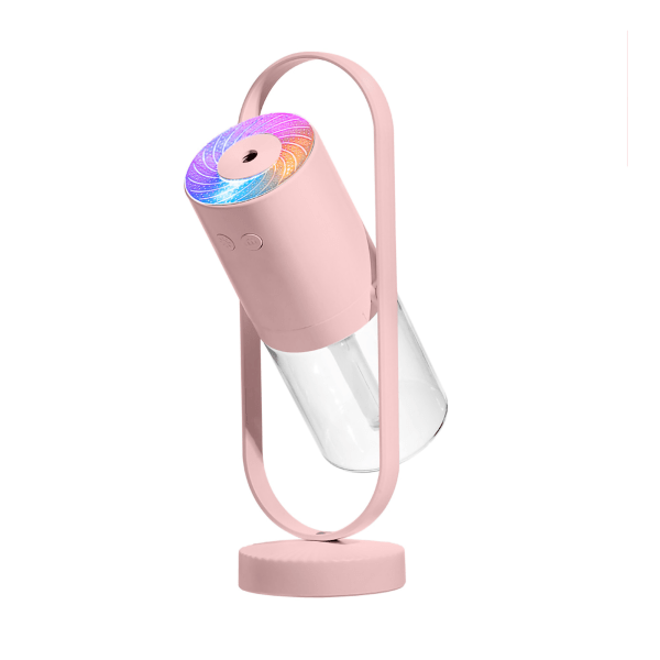 Trådløs luftfukter 360 grader roterende fin tåke Lavstøy USB-lading med projektorlys for hjemmebilkontor Rosa