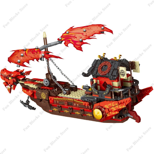 Ny spökninja-drakfartygsmodell byggklossar soldater figurer båt tegelstenar MOC kreativ expert leksaker för pojkar barn No Box 2 Figures(.105)