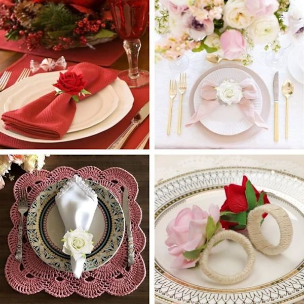 Servettringar - Ospecificerad - 6 st - Konstgjord blomma - Linne - Rosdesign Pink