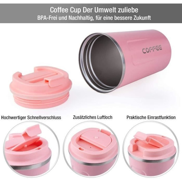 Isolerad Mugg - Rostfritt Stål - 380 ml - Läcksäker - BPA-fri - Rosa pink