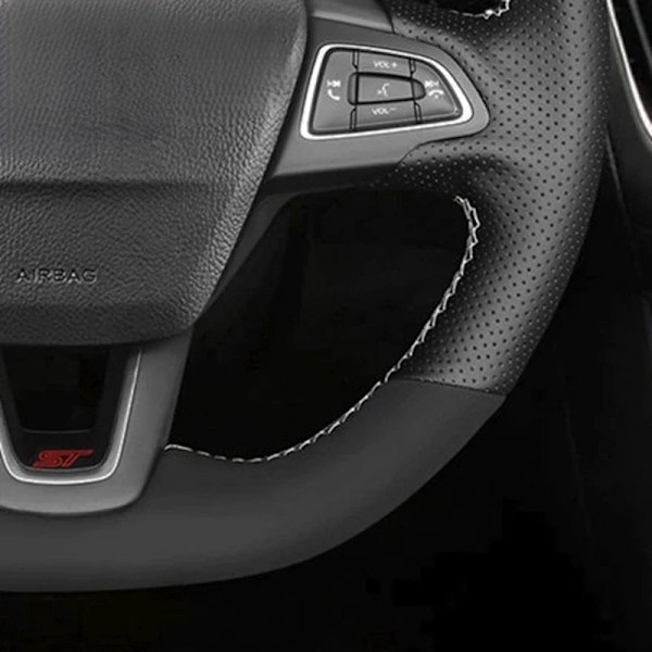 Svart äkta läder mocka rattöverdrag biltillbehör för Ford Focus (RS | ST | ST-Line) 2015-2018 Kuga Ecosport