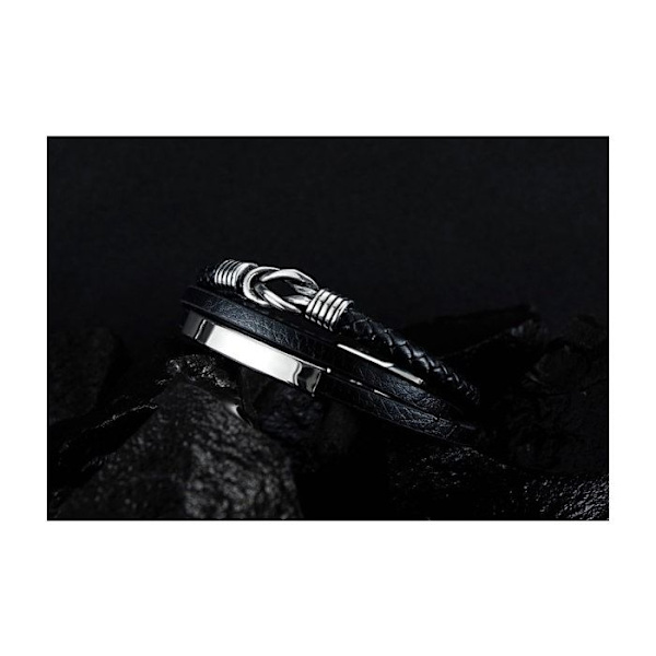 Flätat Läderarmband för Män Svart
