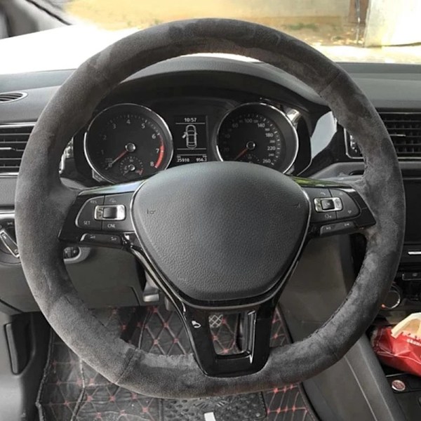 Handsydd mjuk svart kolfiber svart mocka rattöverdrag för Volkswagen Golf 7 MK7 Passat B8 style 4