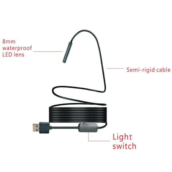 1200p HD WiFi Endoskopkamera USB IP68 Vattentät Boreskop Mjuk Kabel Slang Trådlös Videoinspektion för Android/iOS 1200P soft Cable 1m 8mm