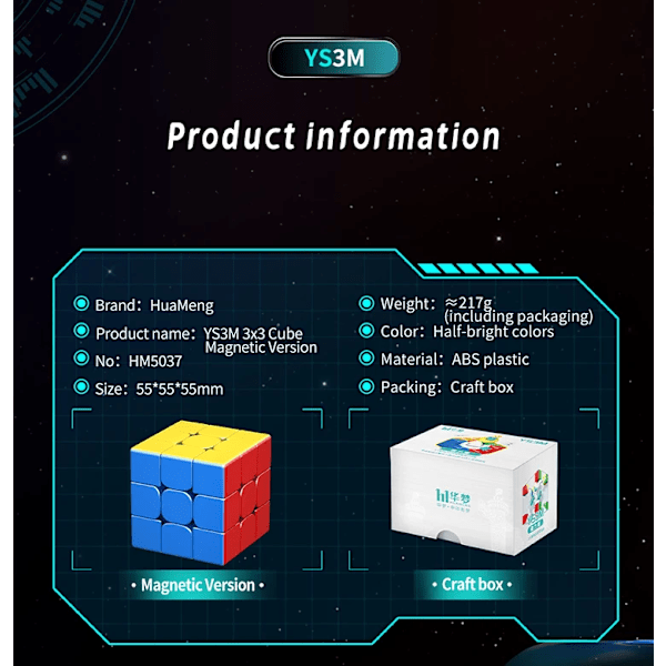 [Picube] Huameng Ys3M Världsrekordsdesign 3X3X3 Core Magnetisk Kub Professionell Speed 3X3 Kub Kubpussel Leksaker Magnetic Version