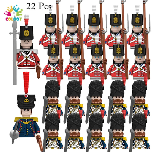 Napoleonkrigets militära soldater byggklossar mini actionfigurer franska brittiska fusilier gevär vapen leksaker för barn 22 pcs(.108)