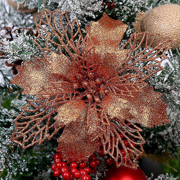 Joulutähti joulutähti Glitter Flower joulukuusen riippuvat koristeet juhlakoristeet Bronze 10Pcs