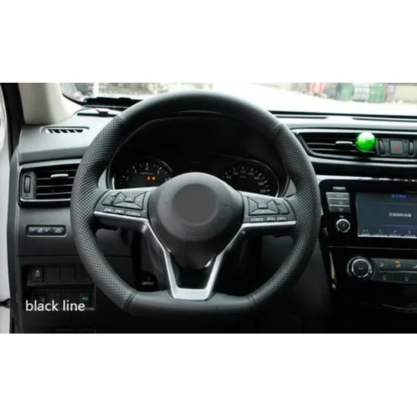 Aosrrun svart läder handsydd rattöverdrag för Nissan Kicks X-Trail March Rogue Qashqai Serena 2017 2018 2019 BLACK LINE