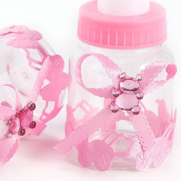 24X Mini Nappflaska Godisask 4X9Cm Strass Rosa Björn Gåva Favör Godisask Flicka Dop