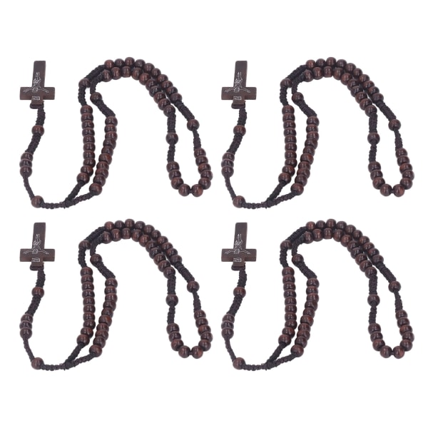 10 stk trærosenkrans Jesus aftryk katolsk unisex stil naturlig træperle kors rosenkrans halskæde smykker til mænd Kvinder Mørkebrun