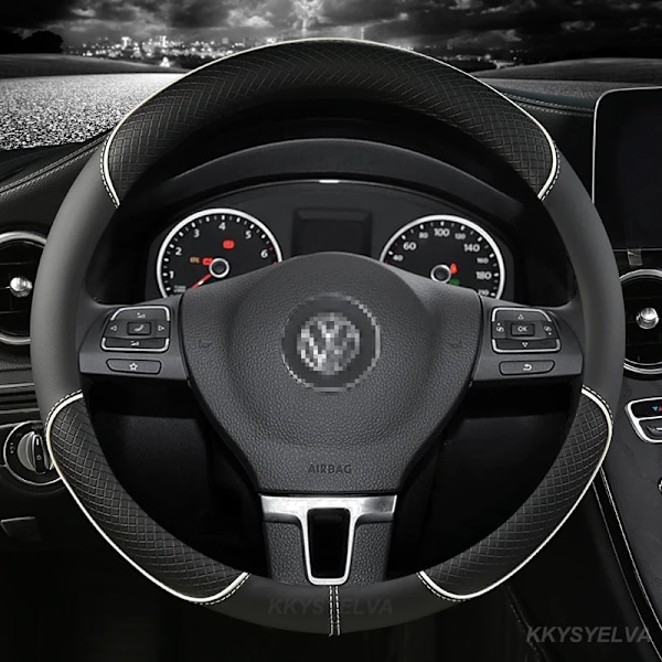 Rattöverdrag i PU-läder för VW Sharan Passat Caddy Touran Tiguan Golf Polo Teramont Atlas T-Roc T-Cross (38cm) DD38CM