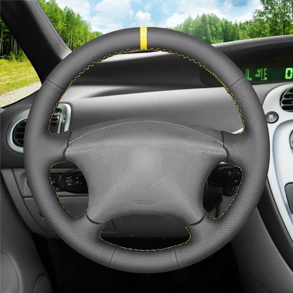 Svart PU konstläder rattöverdrag för Citroen Xsara Picasso Berlingo 2001-2010 C5 2001-2006 Peugeot Partner 2003-2008 Yellow Marker