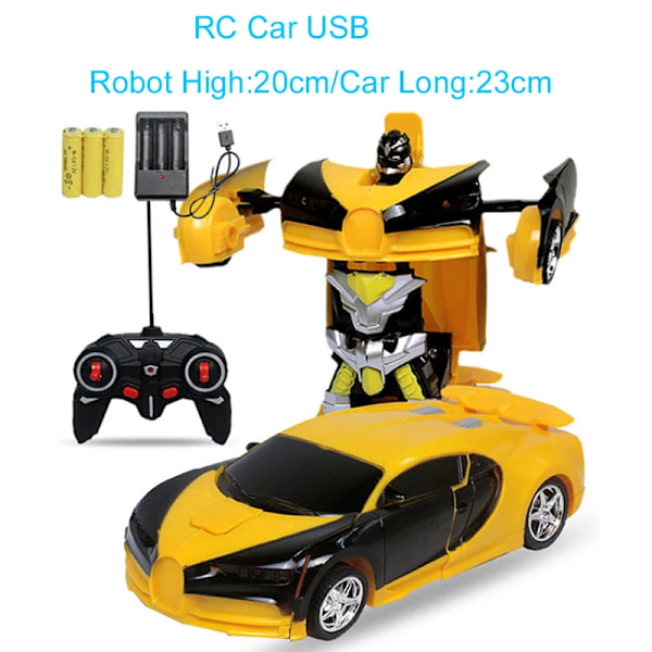 24cm 1:18 RC-bil leksak fjärrstyrd transformationsrobot en knapp deformation elektrisk fjärrstyrd leksak polisbilar för barn pojke e01 USB(.108)