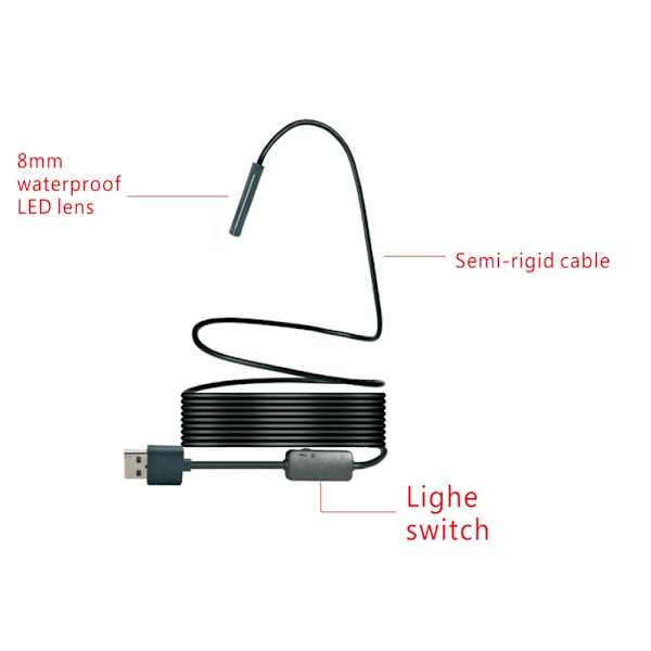 1200p HD WiFi-ansluten USB-ansluten endoskopinspektion 2/3,5/5/7/10m LED-slangkamera för Apple för iOS för Android IP Hard Wire 3.5M