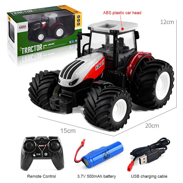 RC-bil leksaker RC lantbruks traktor släpvagn 1/24 2.4g fjärrkontroll ingenjörsbyggnads lastbil jordbruksmaskin barn pojkar present Red 4Tires 6601K